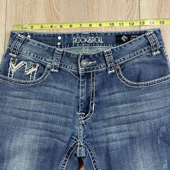 Rock & Roll Cowgirl Womens Mid Rise Bootcut Jeans Size 29 Embroidered Stretch - Picture 5 of 12